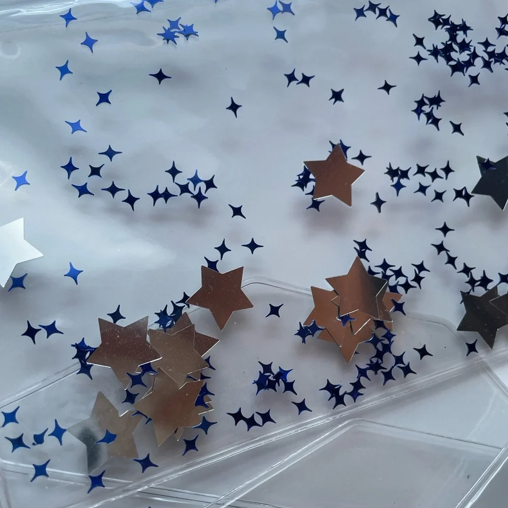 Envelopes, Glitter Confetti Filled Vinyl - Set of 12 - Glitter stars and circles